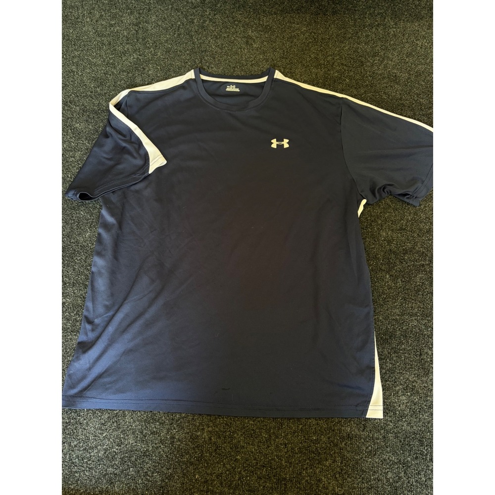 Under Armour Mens XXL Navy Blue White HeatGear Short Sleeve Athletic T-Shirt